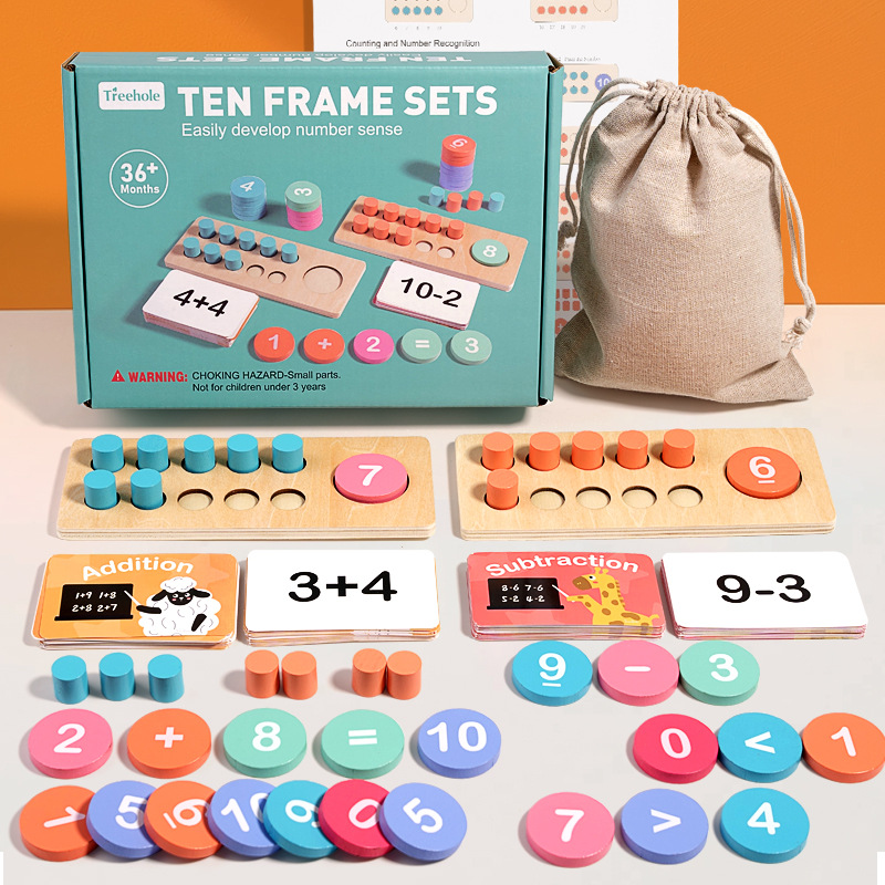 Math Manipulative Set - لوحة أرقام خشبية للأطفال، مطابقة معرفية،